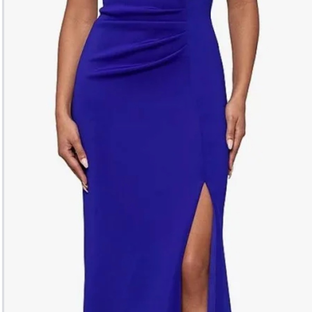 XSCSPE BRAND: Elegant Blue Evening Dress double ruffle, size 10, worn once